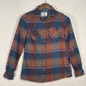 Legendary Whitetails Cottage Escape Plaid Flannel Shirt Brown Teal Pink Small